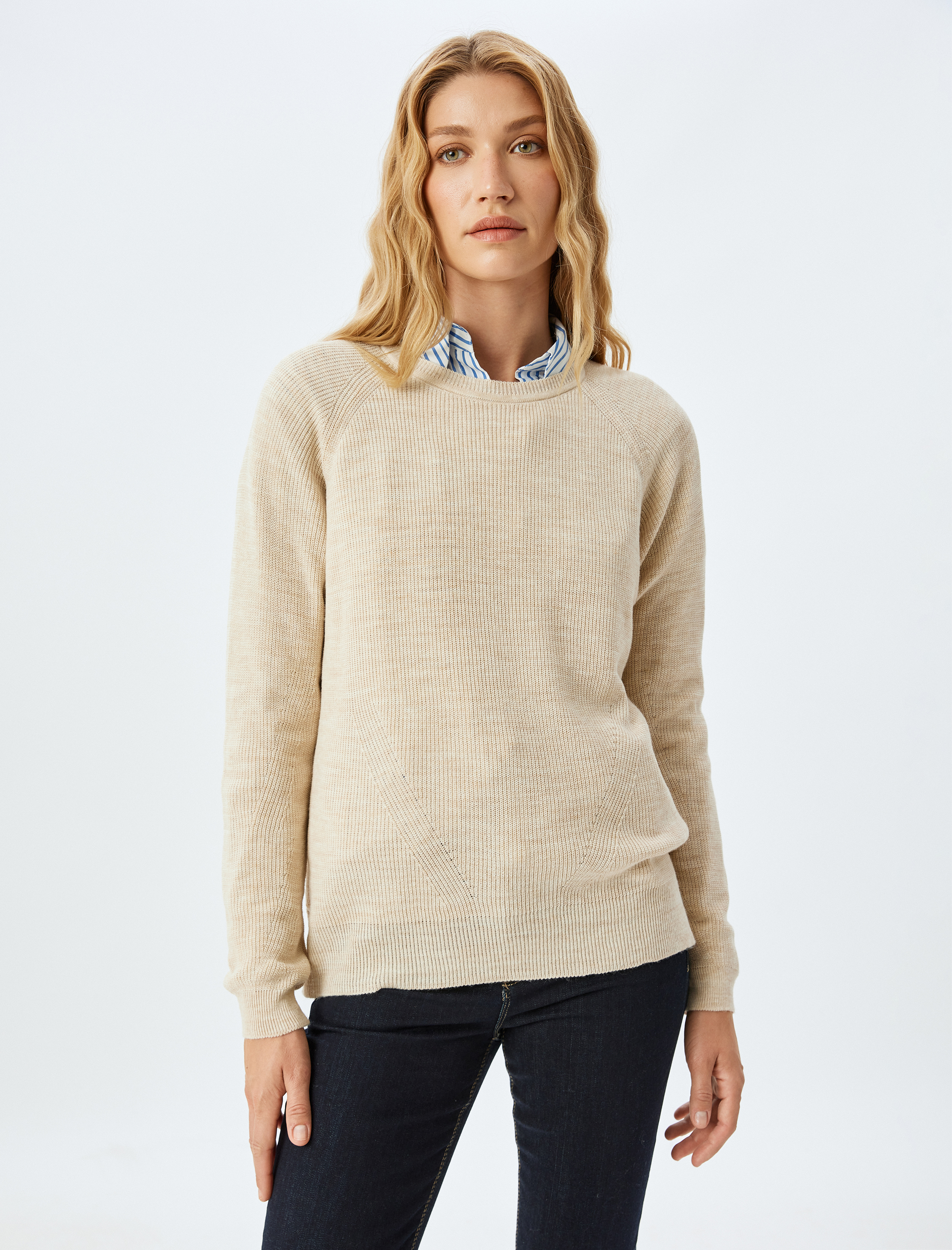   Uzun Kollu Geniş Yuvarlak Yaka Triko Oversize Kazak