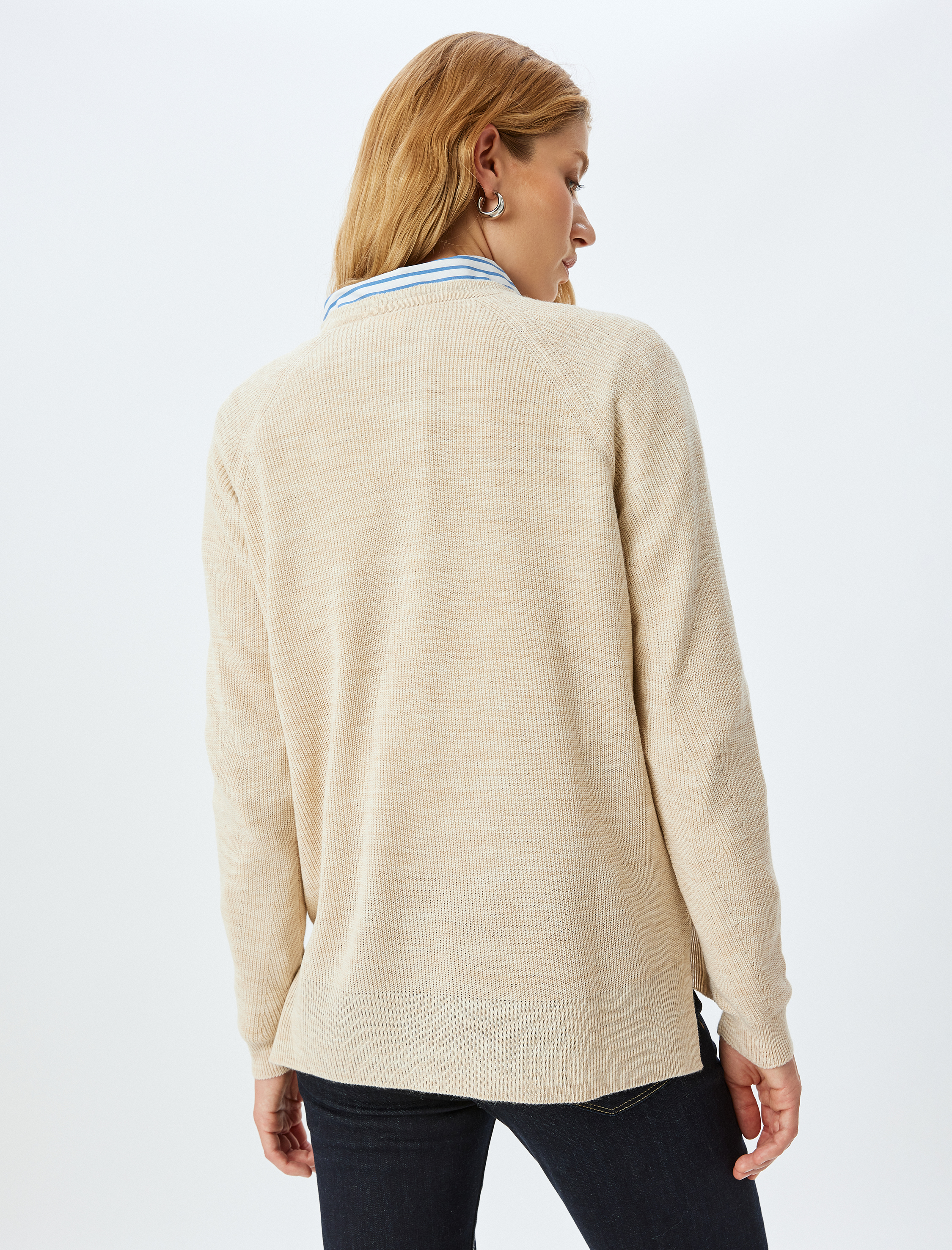   Uzun Kollu Geniş Yuvarlak Yaka Triko Oversize Kazak