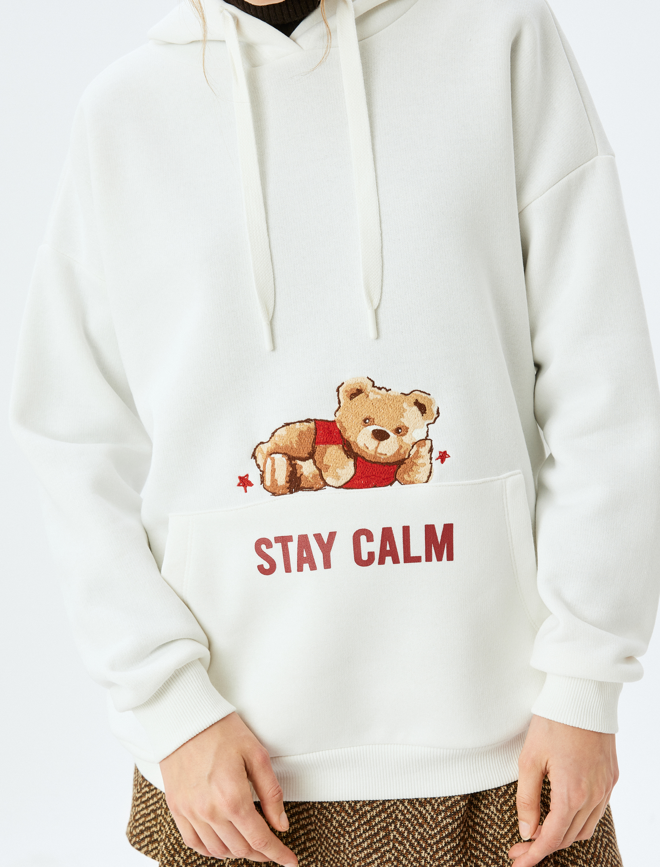   Şardonlu Slogan Baskılı Kapüşonlu Kanguru Cepli Oversize Sweatshirt