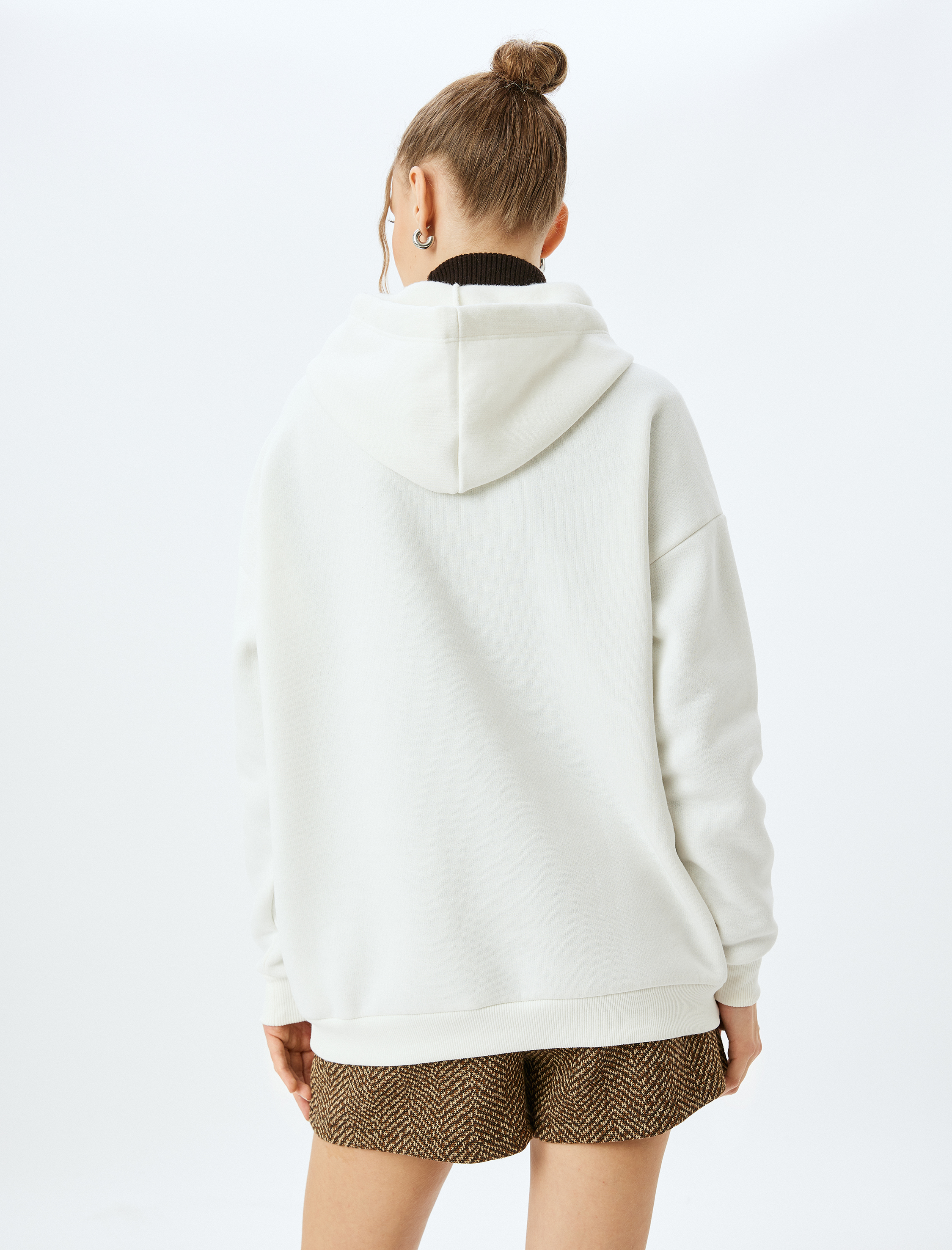   Şardonlu Slogan Baskılı Kapüşonlu Kanguru Cepli Oversize Sweatshirt