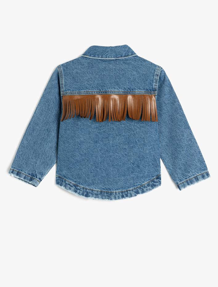 Kız Çocuk Kot Ceket Kapaklı Püskül Detaylı Düğmeli Pamuklu