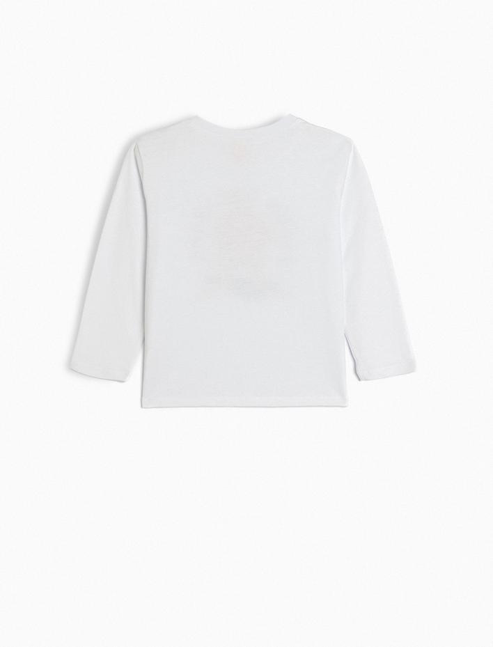 Erkek Bebek Uzun Kollu Tişört Baskı Detaylı Bisiklet Yaka Pamuklu