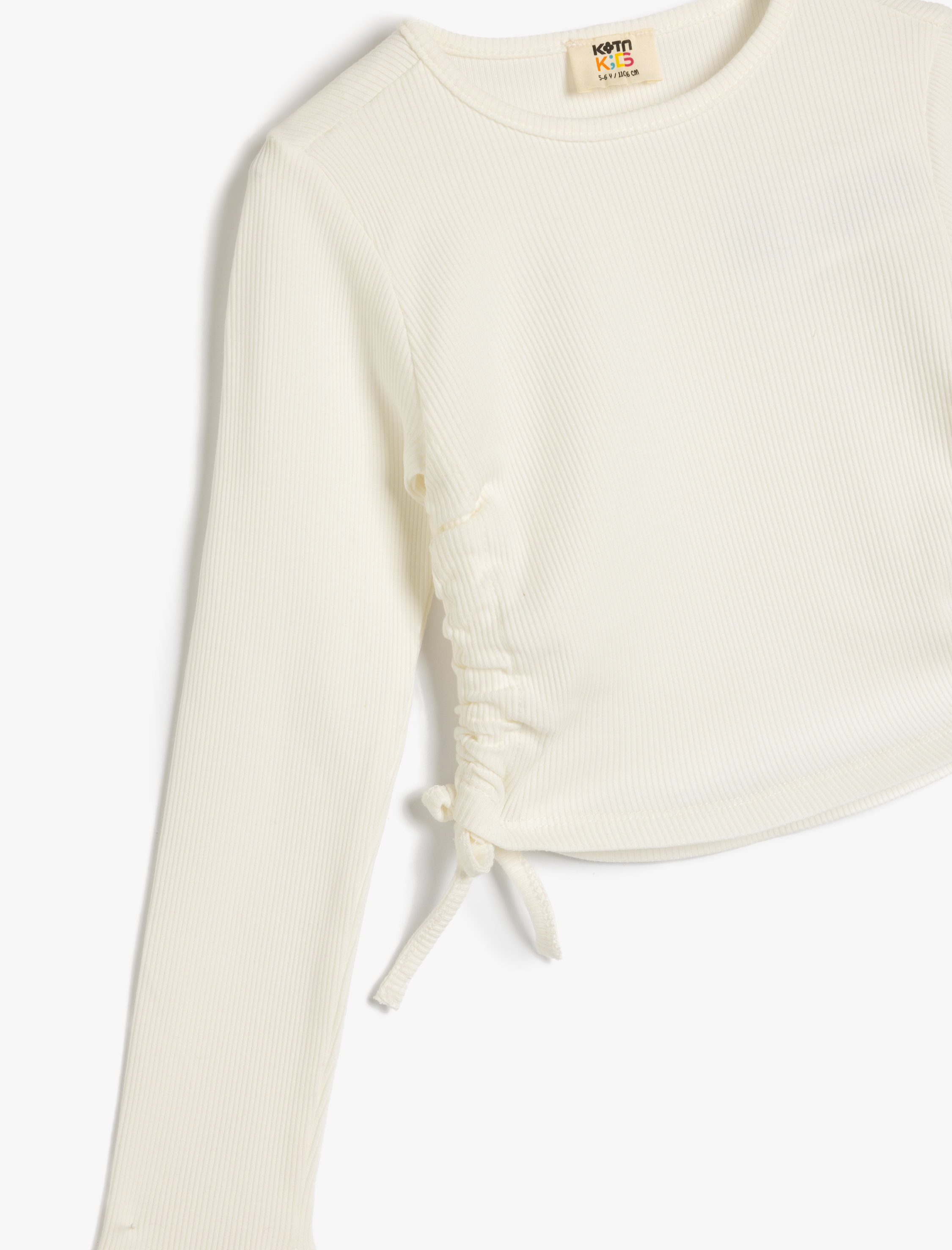  Kız Çocuk Uzun Kollu Crop Tişört Yanları Büzgülü Bağlamalı Bisiklet Yaka Pamuklu