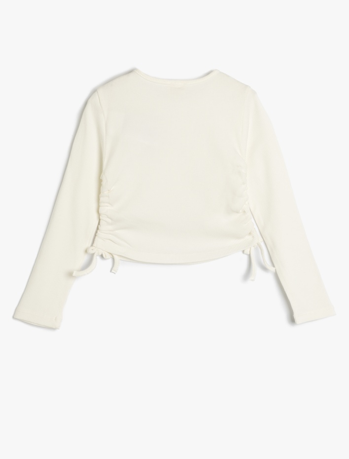 Kız Çocuk Uzun Kollu Crop Tişört Yanları Büzgülü Bağlamalı Bisiklet Yaka Pamuklu