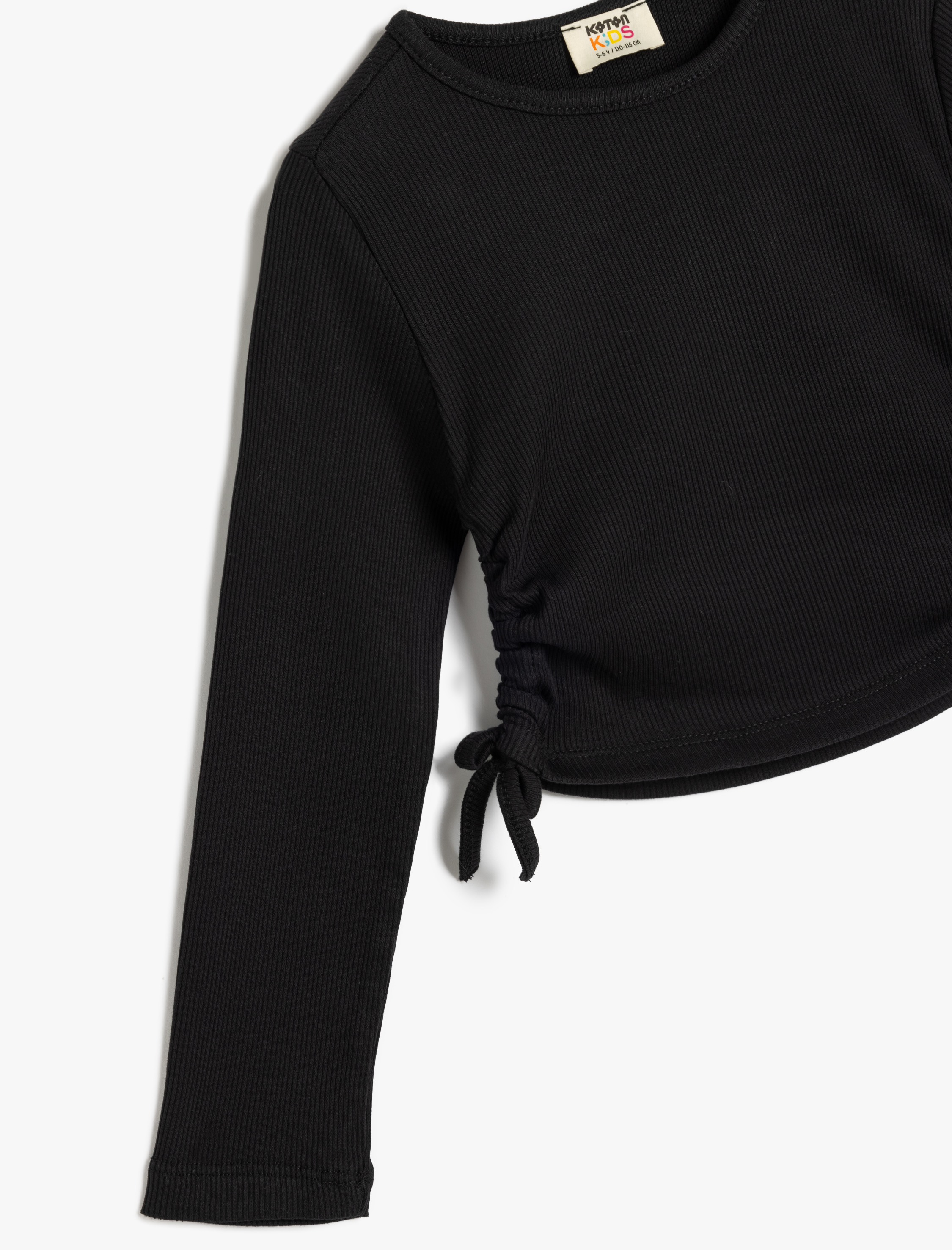  Kız Çocuk Uzun Kollu Crop Tişört Yanları Büzgülü Bağlamalı Bisiklet Yaka Pamuklu