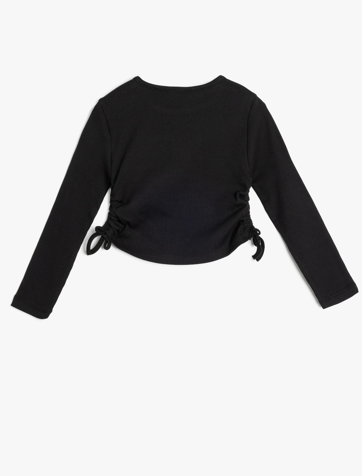 Kız Çocuk Uzun Kollu Crop Tişört Yanları Büzgülü Bağlamalı Bisiklet Yaka Pamuklu