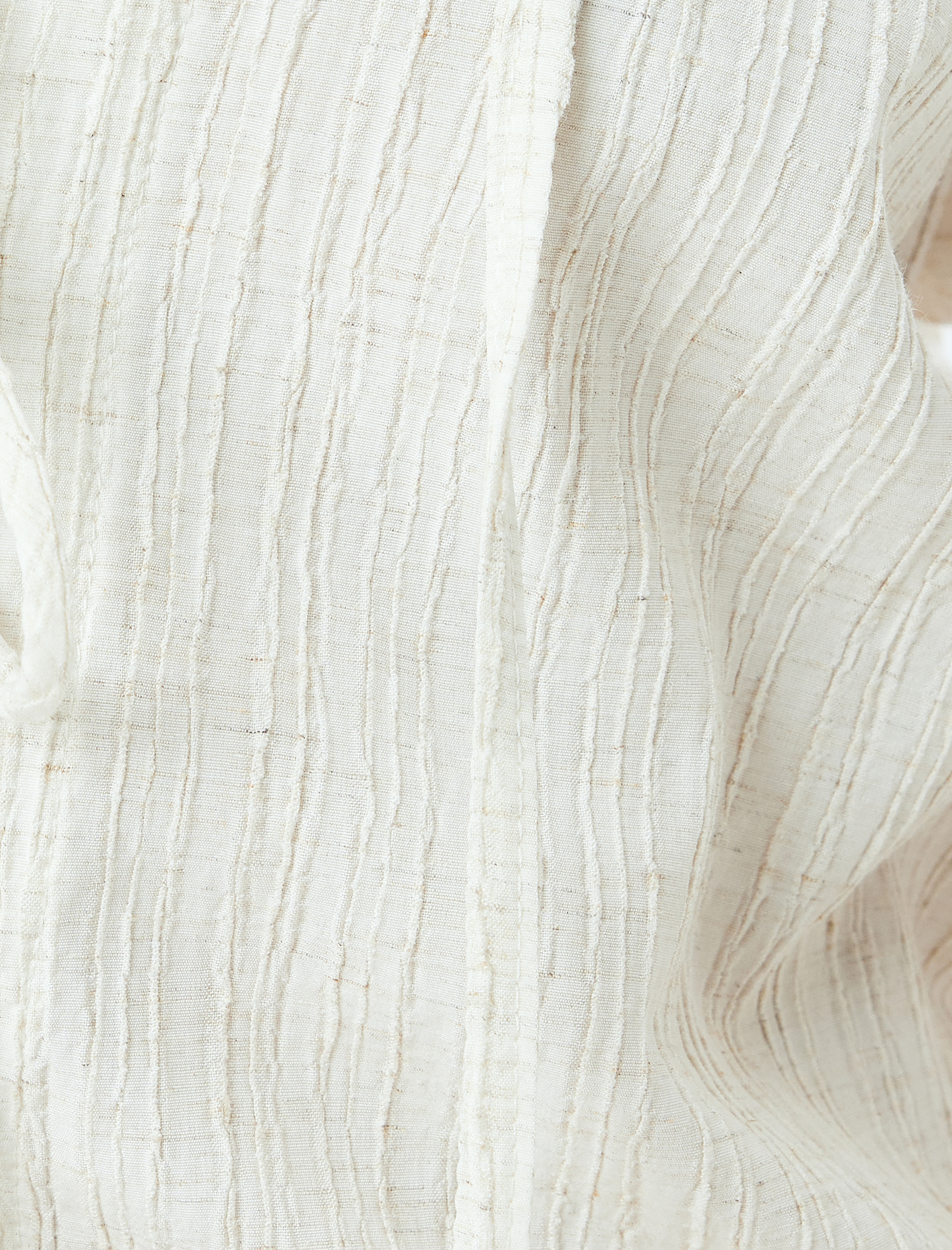   Geniş Kalıp Viskon Keten Karışımlı Uzun Kollu Dokulu Fiyonk Bağlama Detaylı Kısa Bluz