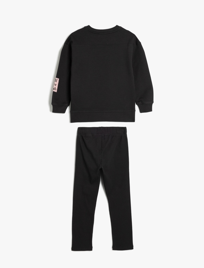 Kız Çocuk Eşofman Takımı Slogan Baskılı Pamuklu Şardonlu