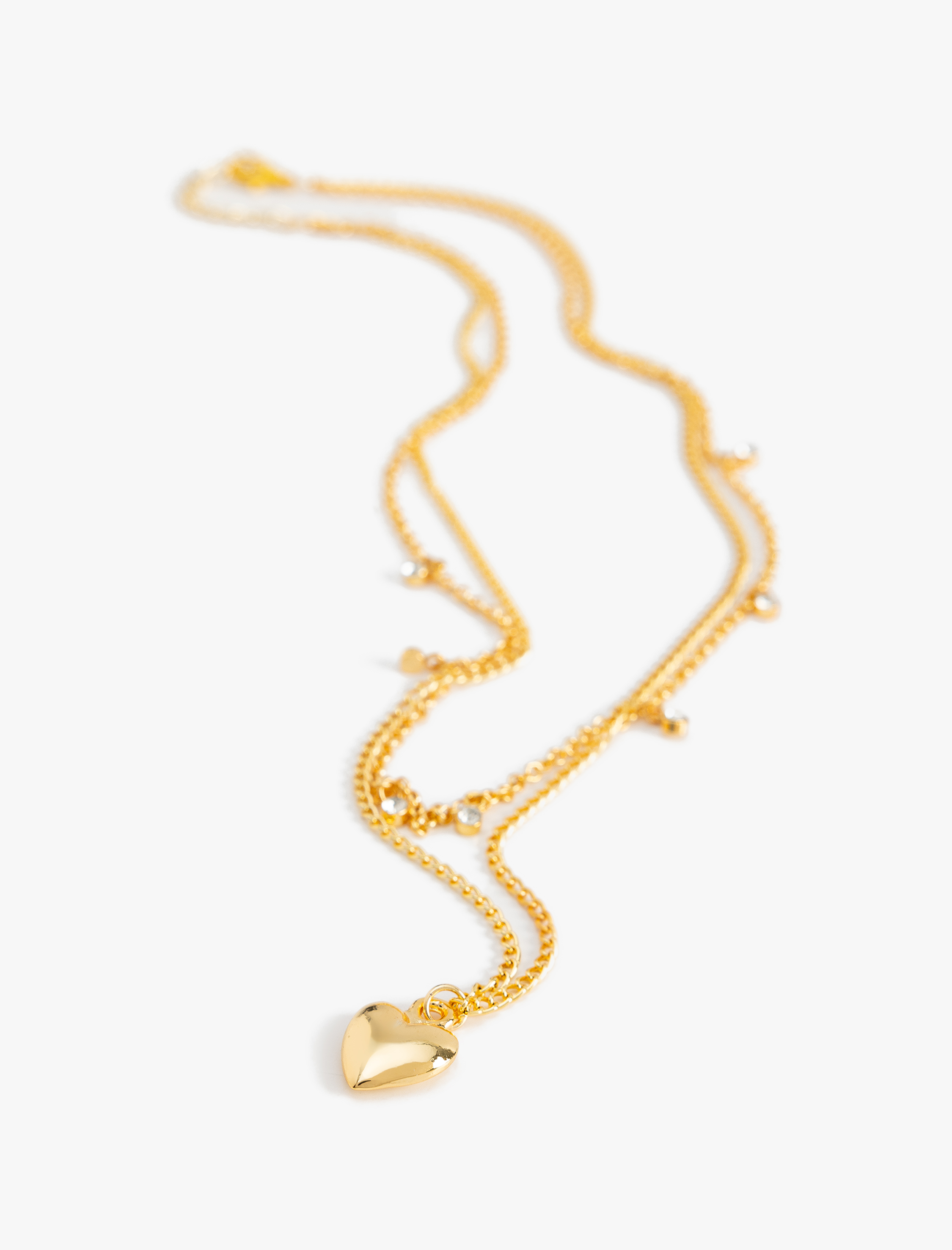  Kadın Taşlı 2 Sıralı Kalpli Zincir Kolye