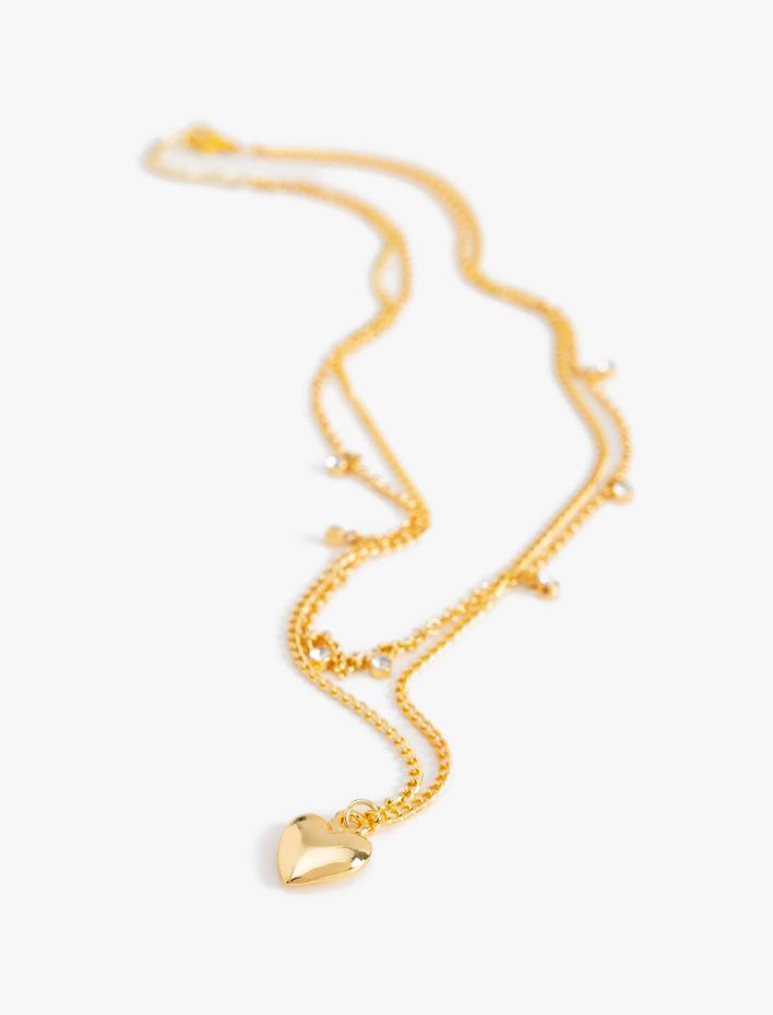 Kadın Taşlı 2 Sıralı Kalpli Zincir Kolye