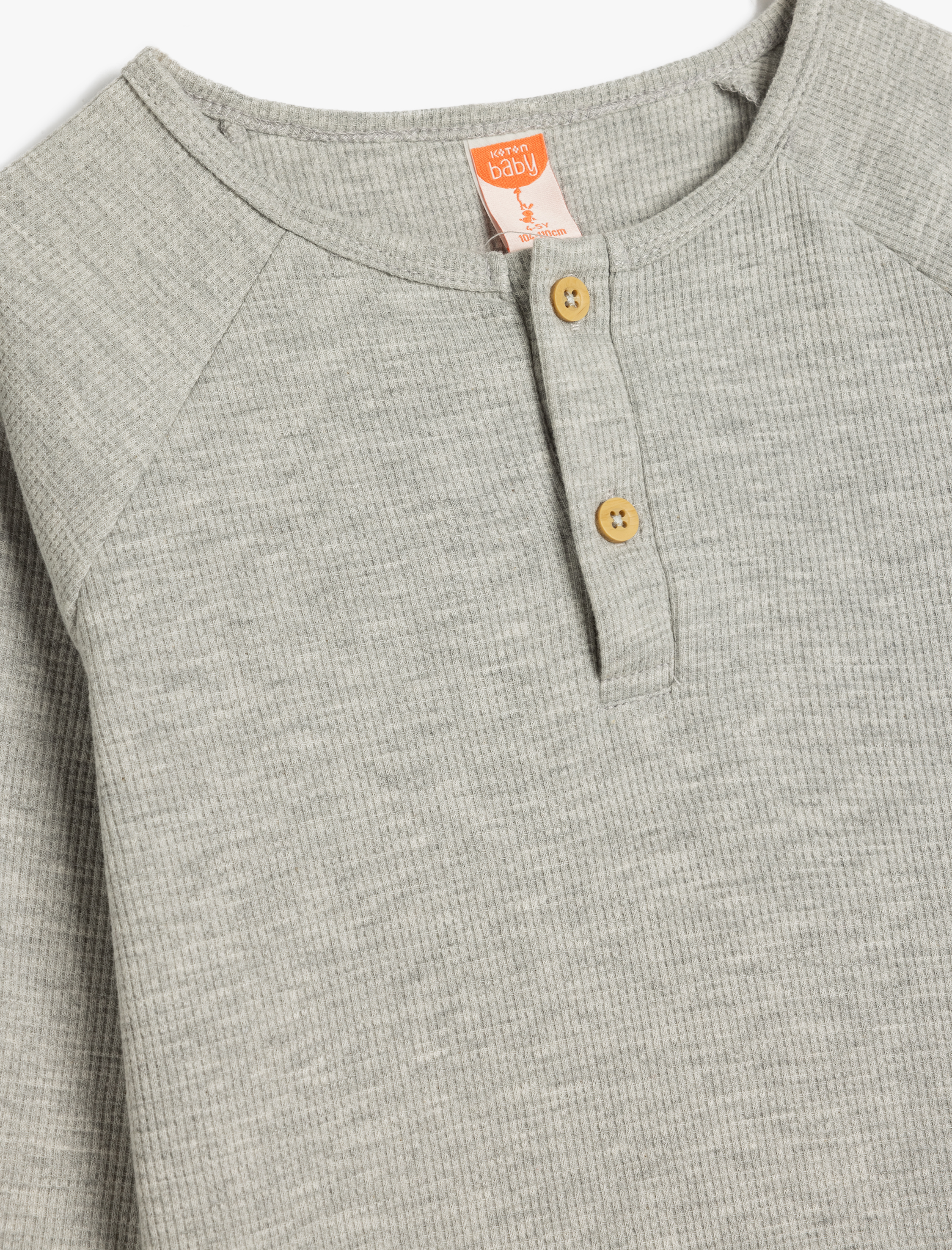  Erkek Bebek Düğme Detaylı Uzun Kollu Pamuklu Basic Tişört