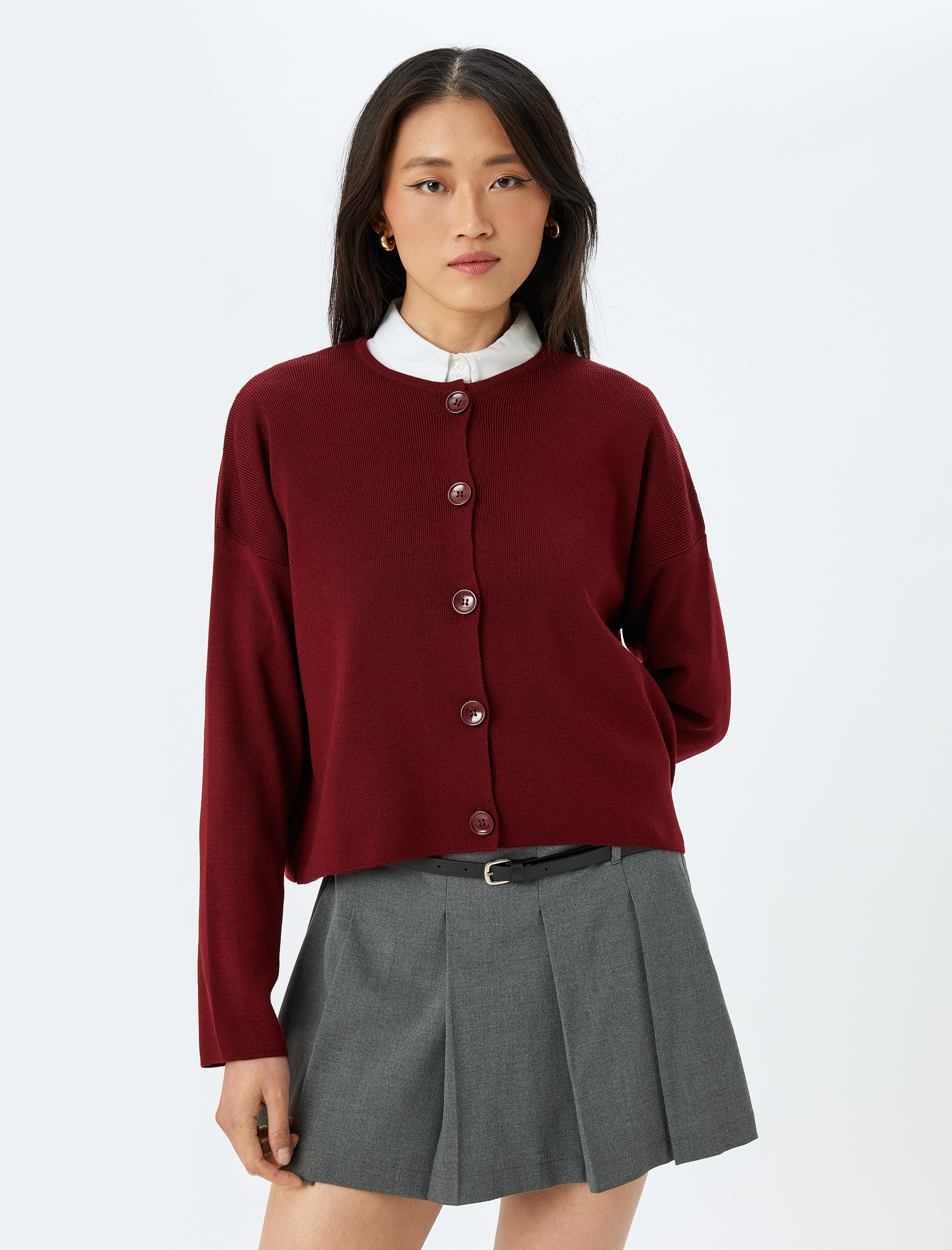   Uzun Kollu Bisiklet Yaka Düğmeli Triko Hırka