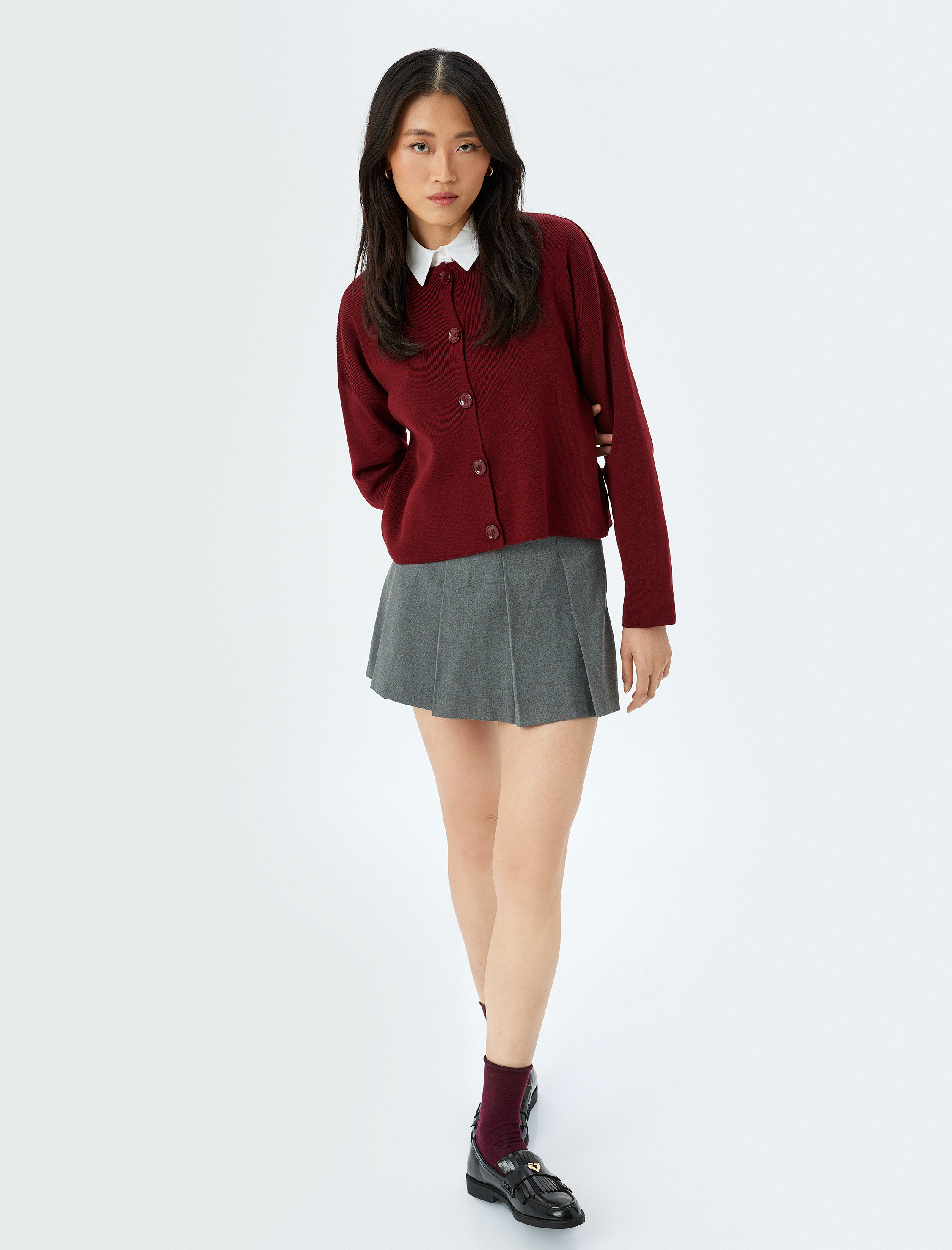   Uzun Kollu Bisiklet Yaka Düğmeli Triko Hırka