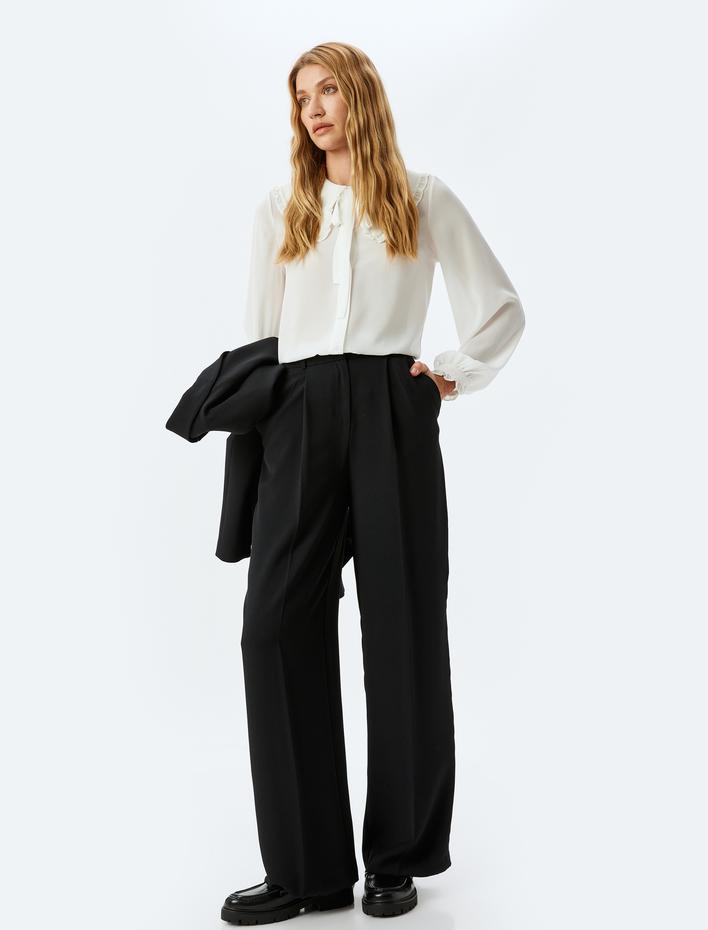  Uzun Kollu Fırfırlı Geniş Bebe Yaka Şifon Gömlek