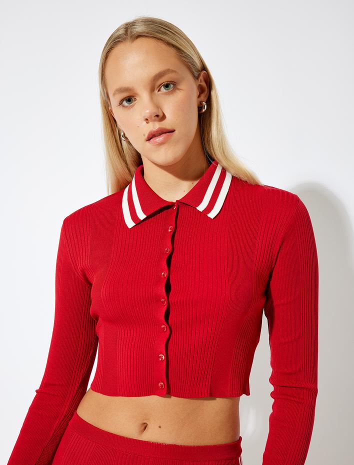  Polo Yaka Biyeli Düğmeli Dokulu Slim Fit Hırka