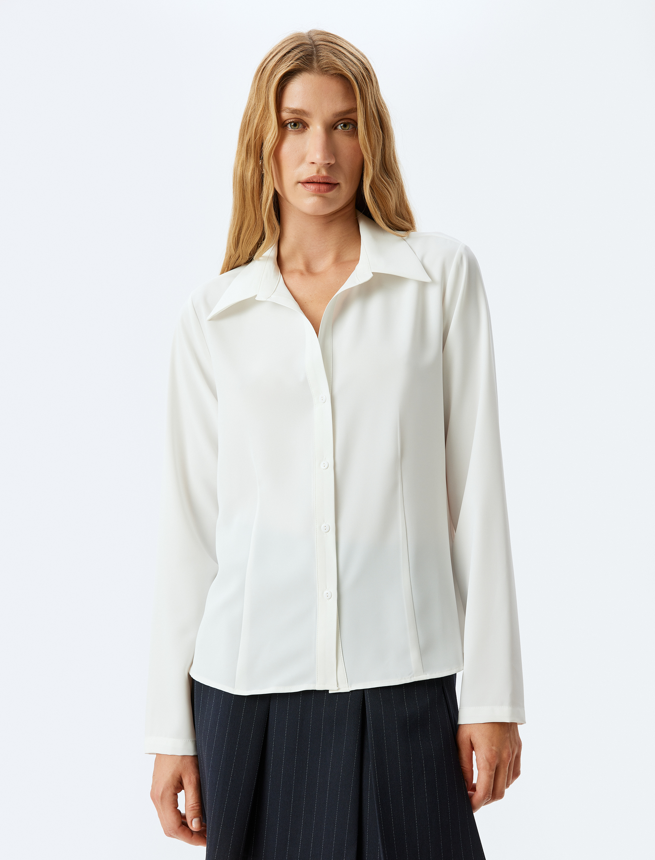   Uzun Kollu Klasik Yaka Saten Gömlek