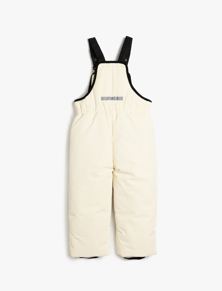 Kız Bebek Fermuar ve Cep Detaylı Askılı Kayak Tulumu