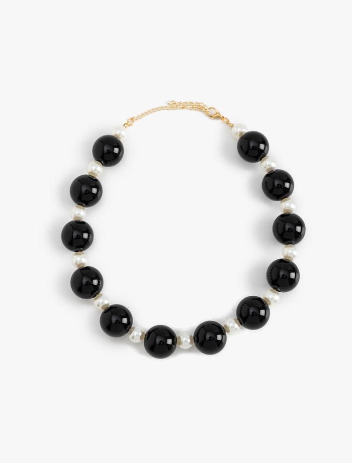 Kadın Büyük Boncuk Detaylı Kısa Kolye