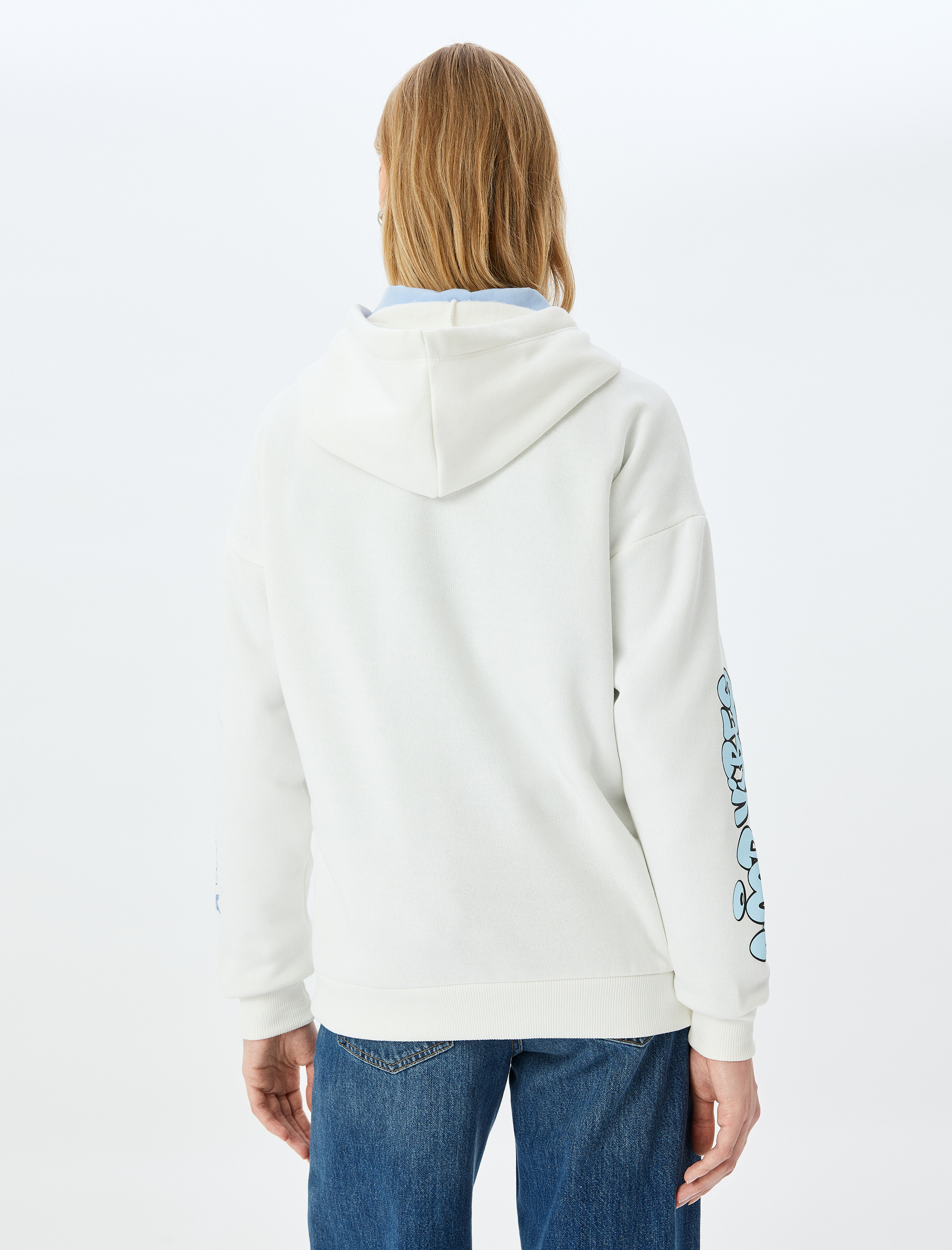   Şardonlu Kolej Baskılı Kapüşonlu Oversize Sweatshirt