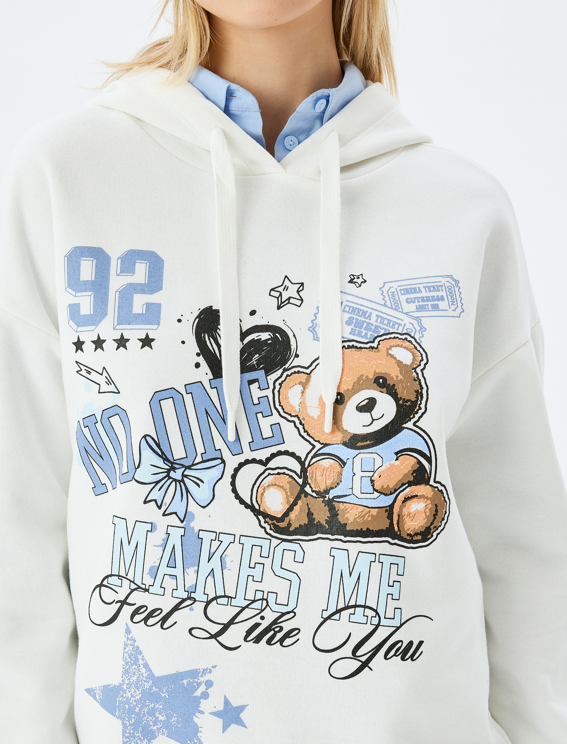   Şardonlu Kolej Baskılı Kapüşonlu Oversize Sweatshirt