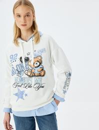 Kolej Baskılı Kapüşonlu Oversize Sweatshirt