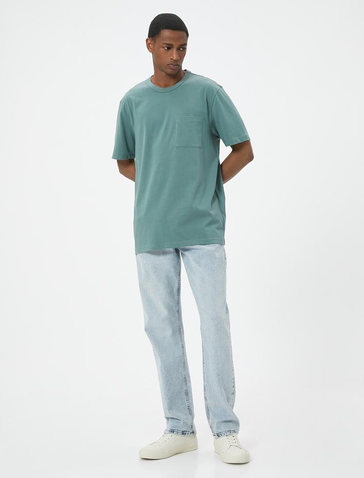  Cep Detaylı Kısa Kollu Regular Fit Bisiklet Yaka Pamuklu Tişört