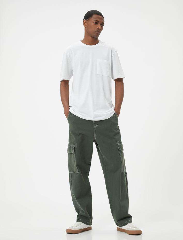  Cep Detaylı Kısa Kollu Regular Fit Bisiklet Yaka Pamuklu Tişört