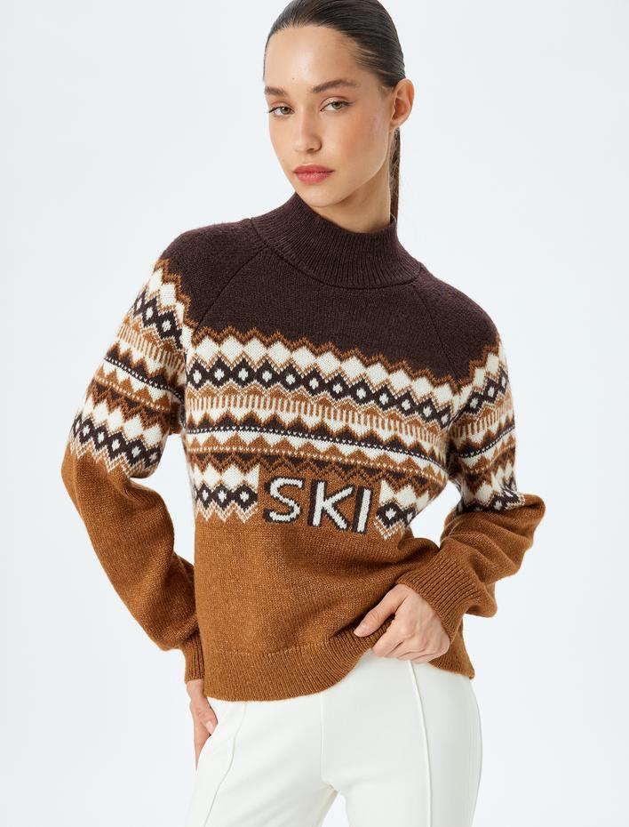  Etnik Desenli Uzun Kollu Boğazlı Kazak