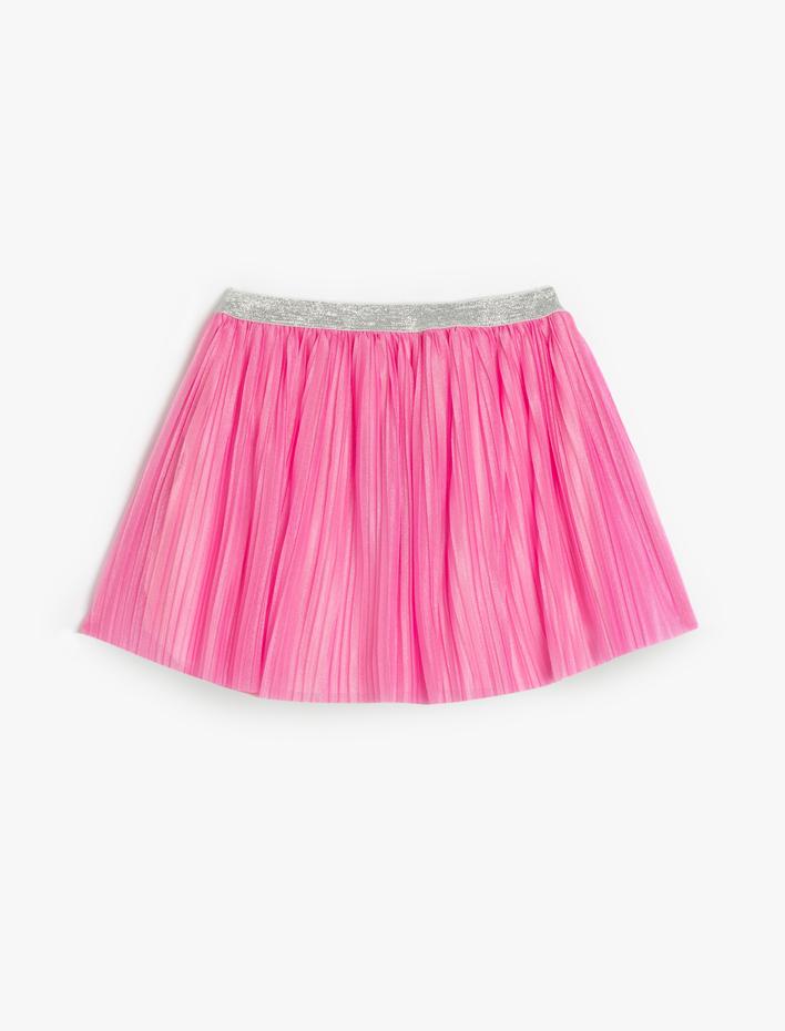 Kız Çocuk Beli Lastikli Sim Detaylı Pileli Tütü Etek