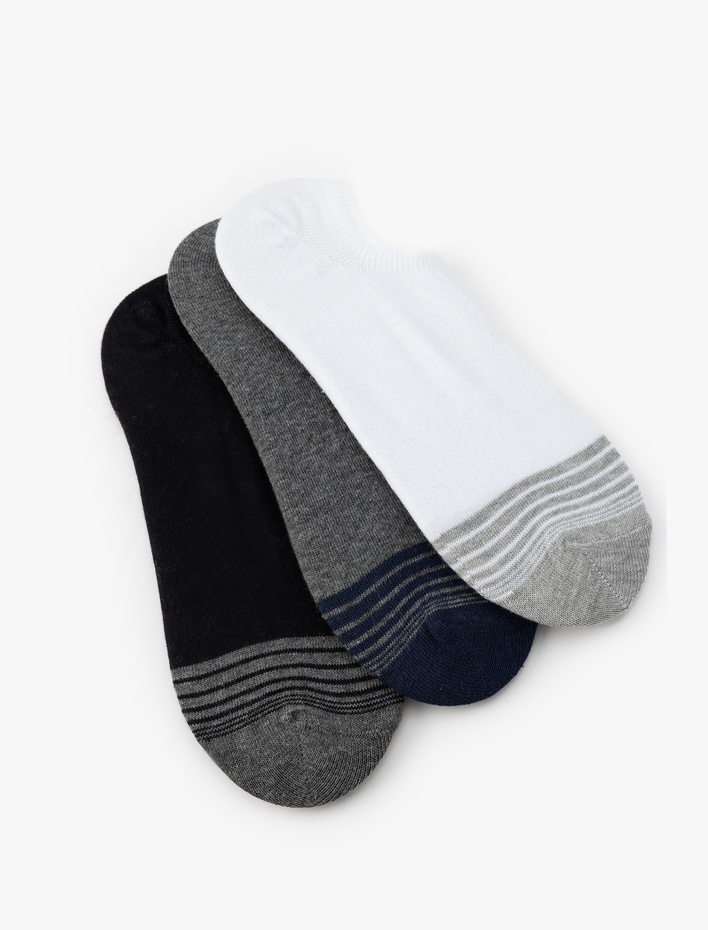 Erkek Pamuk Karışımlı Çizgi Detaylı 3'lü Görünmez Çorap Seti