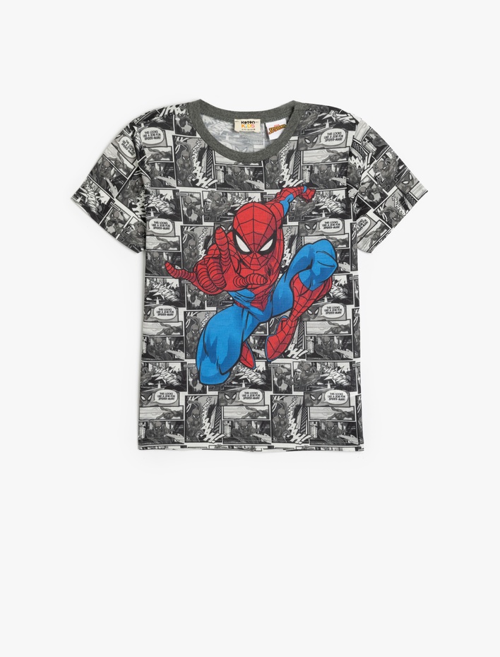 Erkek Çocuk Tişört Spiderman Baskılı Lisanslı Kısa Kollu Bisiklet Yaka