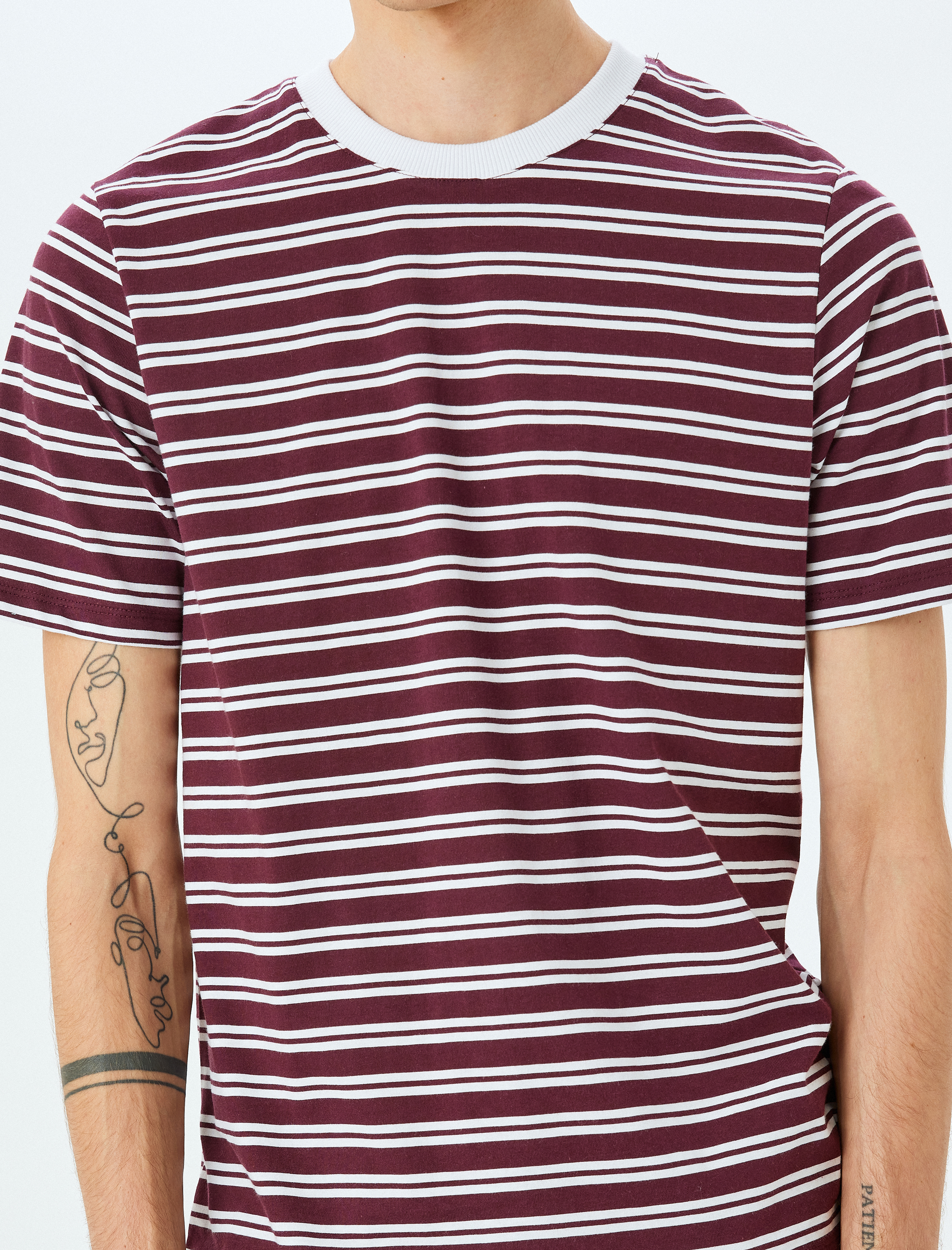   Kısa Kollu Pamuklu Regular Fit Bisiklet Yaka Çizgili Tişört