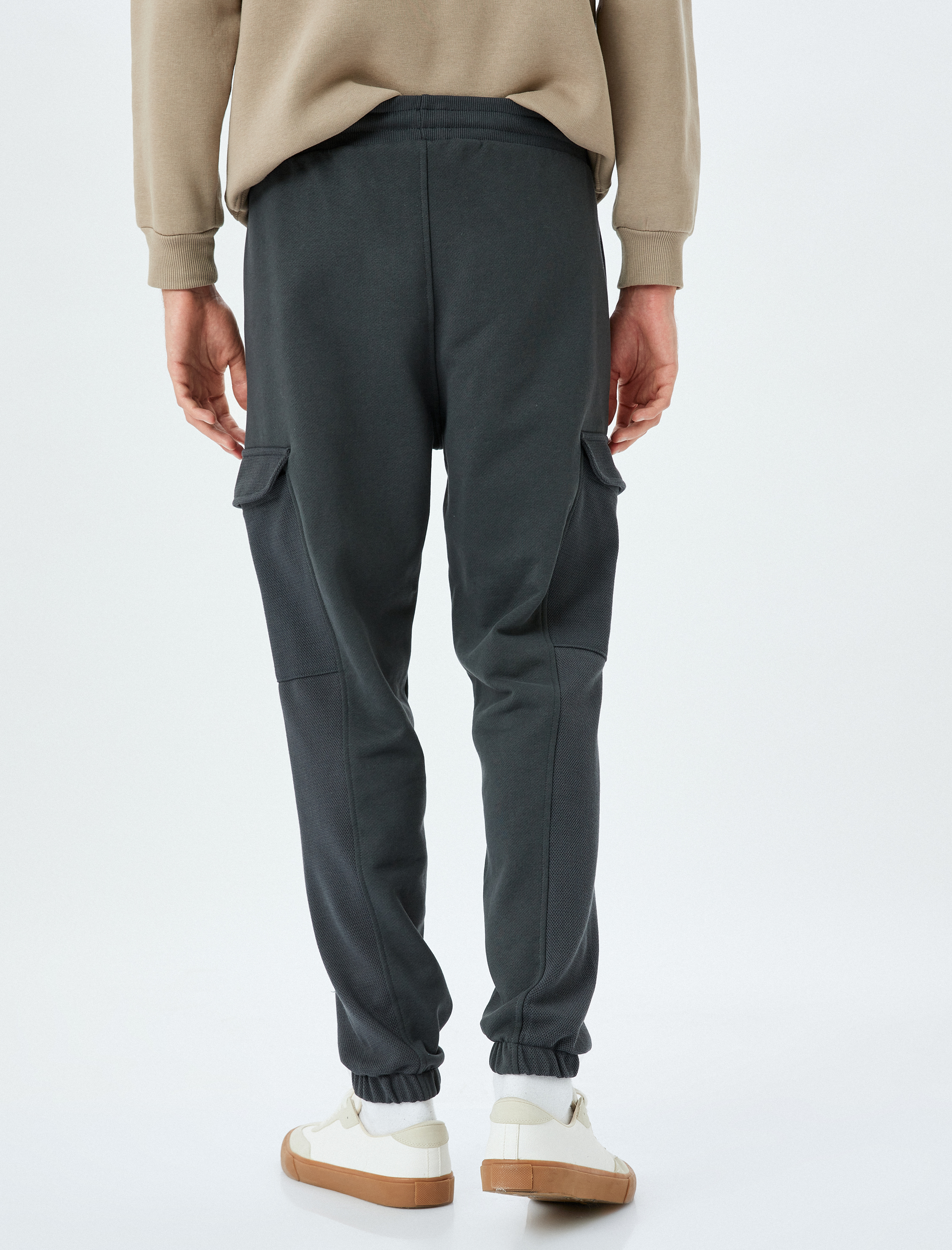   Beli Bağcıklı Pamuk Karışımlı Şardonlu Kargo Cepli Kışlık Eşofman Altı