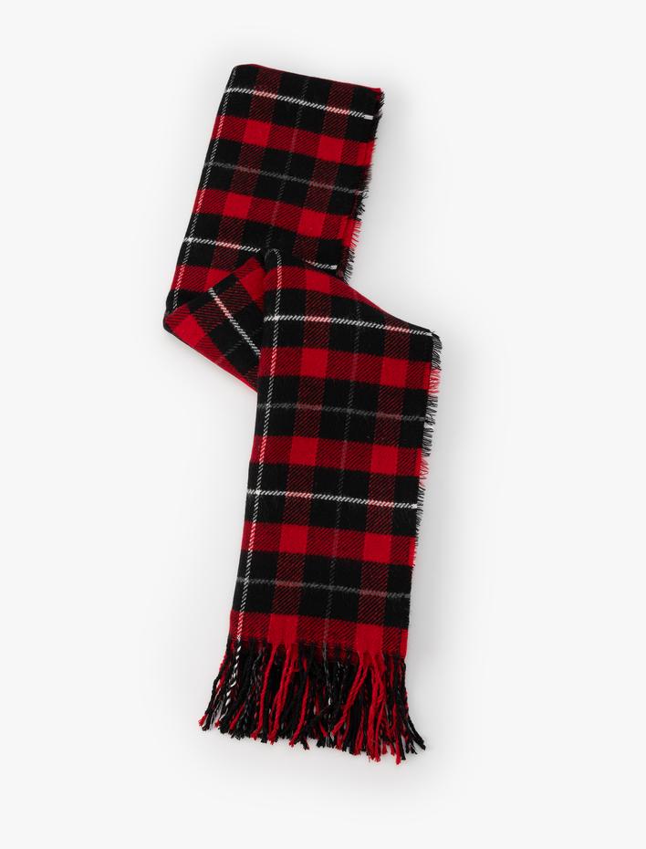 Kadın Ekoseli Püskül Detaylı Uzun Atı