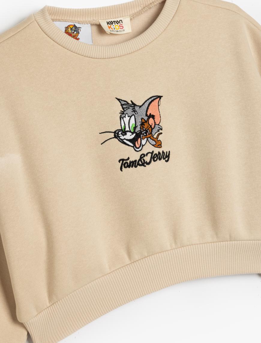  Kız Çocuk Tom ve Jerry Sweat Lisanslı Bisiklet Yaka Uzun Kollu