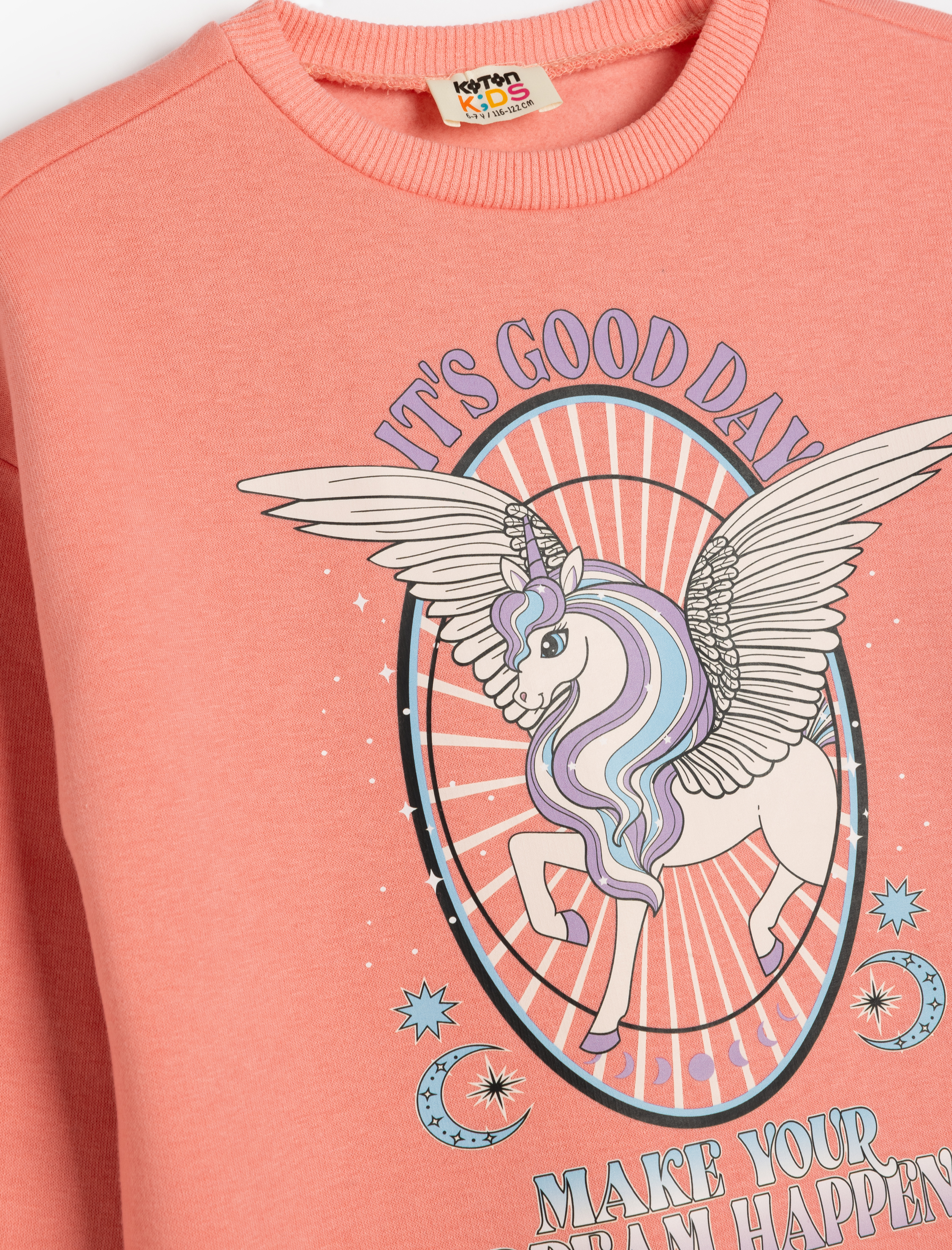  Kız Çocuk Sweatshirt Unicorn Baskılı Uzun Kollu Bisiklet Yaka Şardonlu