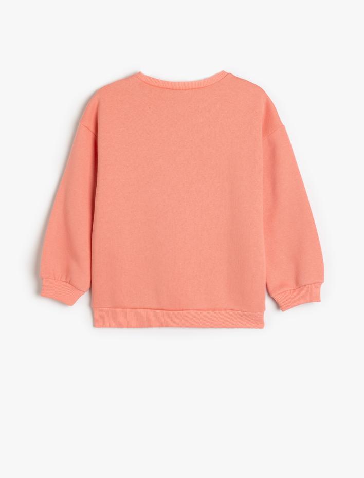 Kız Çocuk Sweatshirt Kedi Baskılı Uzun Kollu Bisiklet Yaka Şardonlu