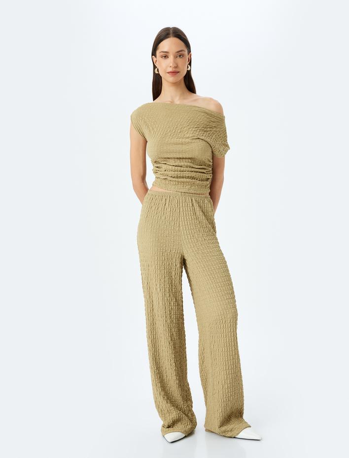  Rahat Kalıp Dokulu Bol Paça Pantolon