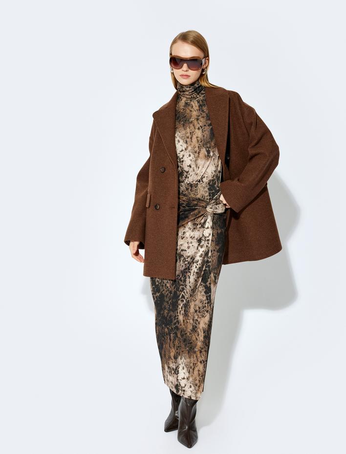  Koton X Şahika Ercümen - Cepli Düğmeli Kruvaze Kaşe Kaban