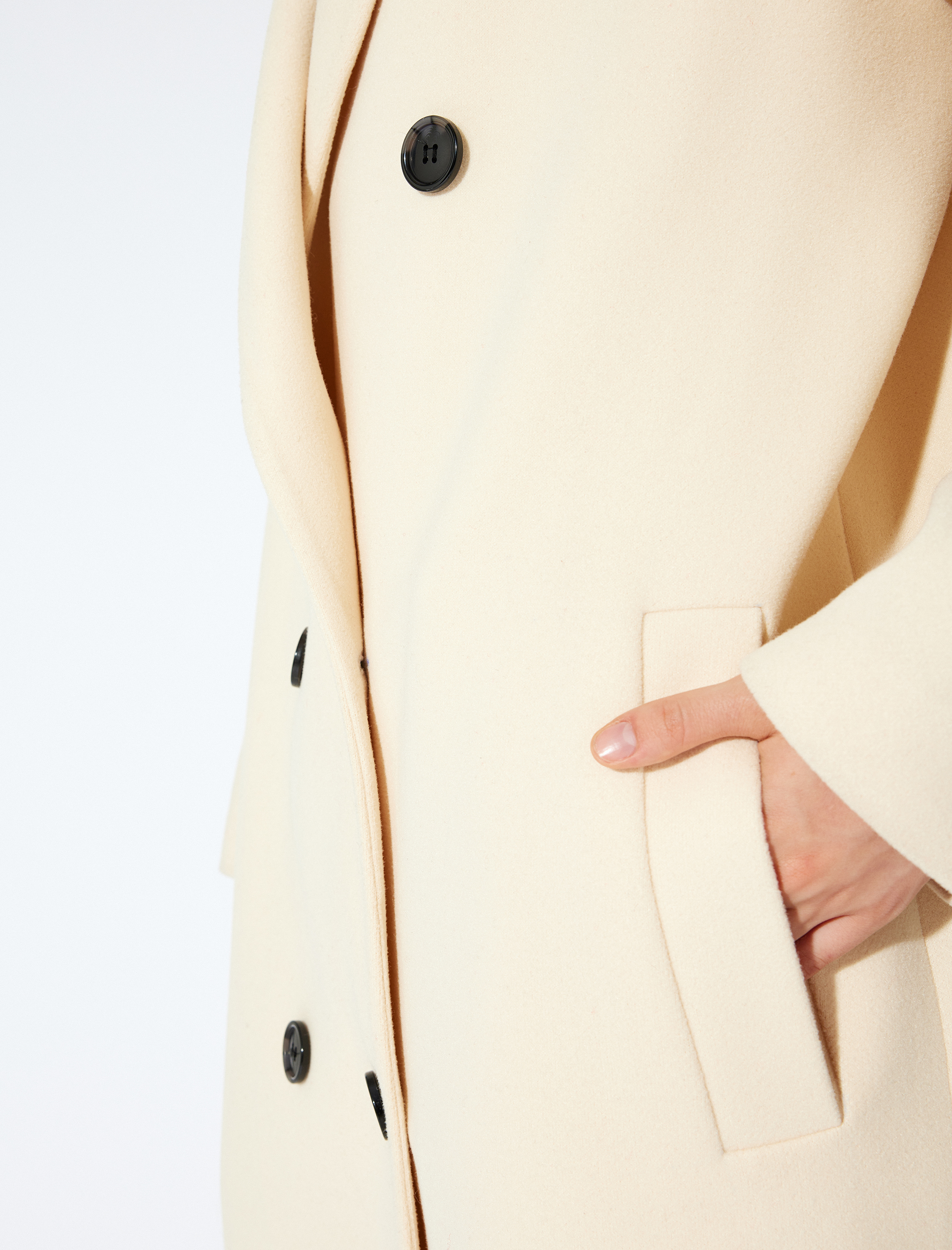 Koton X Sibil Çetinkaya - Cepli Düğmeli Kruvaze Ekstra Uzun Kaşe Kaban