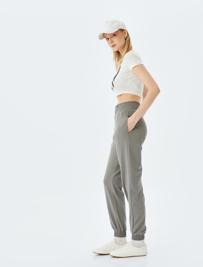  Beli Lastikli Rahat Kalıp Yüksek Bel Cep Detaylı Jogger Eşofman Altı