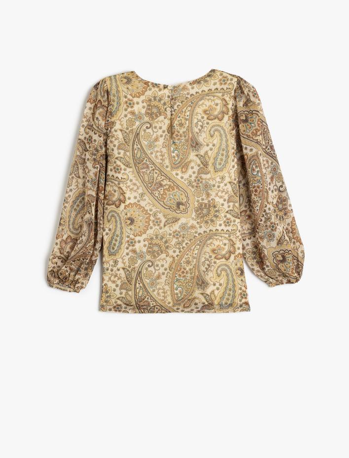 Kız Çocuk Fırfırlı Bluz Uzun Kollu Yuvarlak Yaka Manşetleri Lastikli