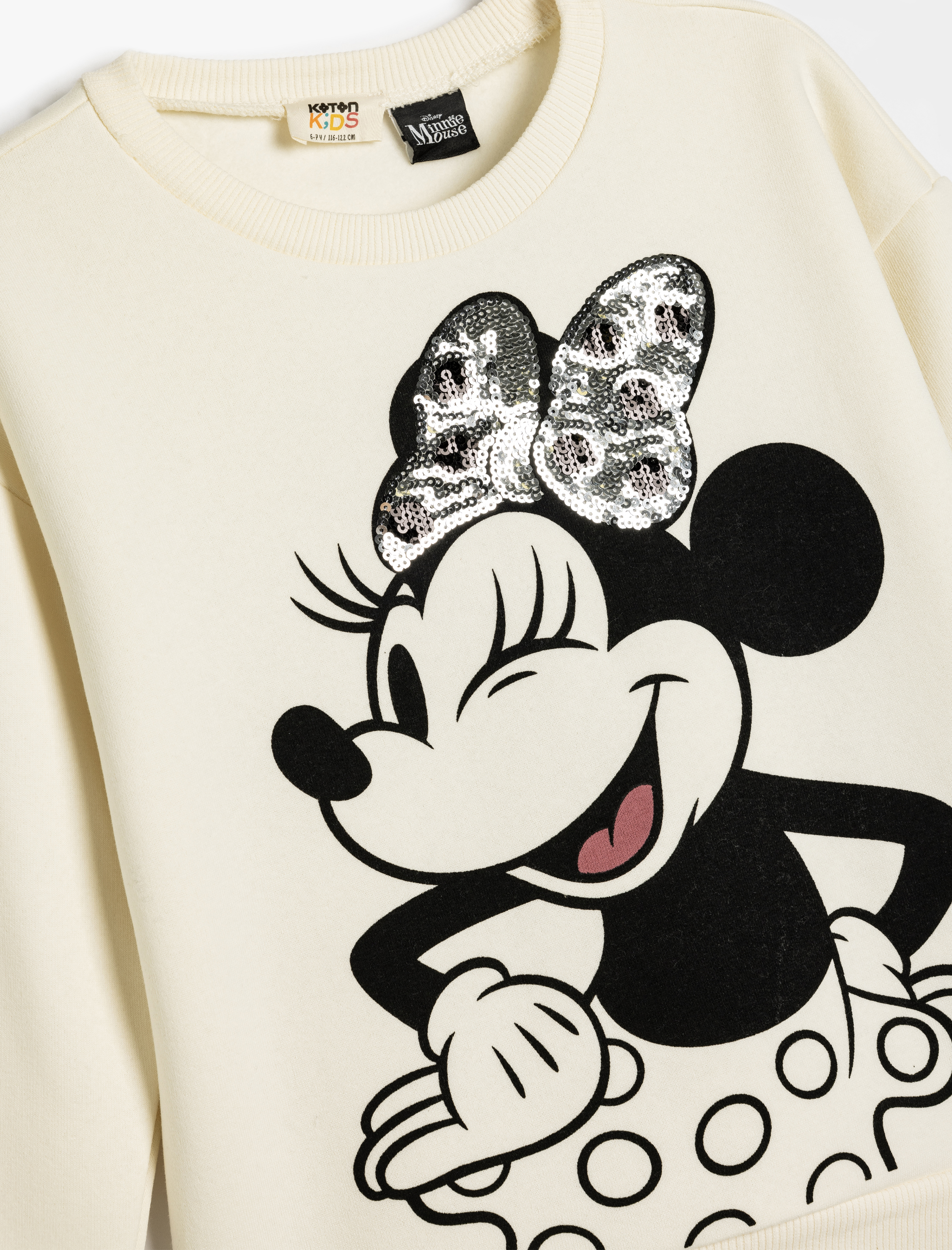  Kız Çocuk Minnie Mouse Sweatshirt Lisanslı Pullu Payetli Uzun Kollu Bisiklet Yaka Şardonlu