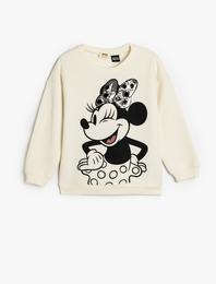 Minnie Mouse Sweatshirt Lisanslı Pullu Payetli Uzun Kollu Bisiklet Yaka Şardonlu