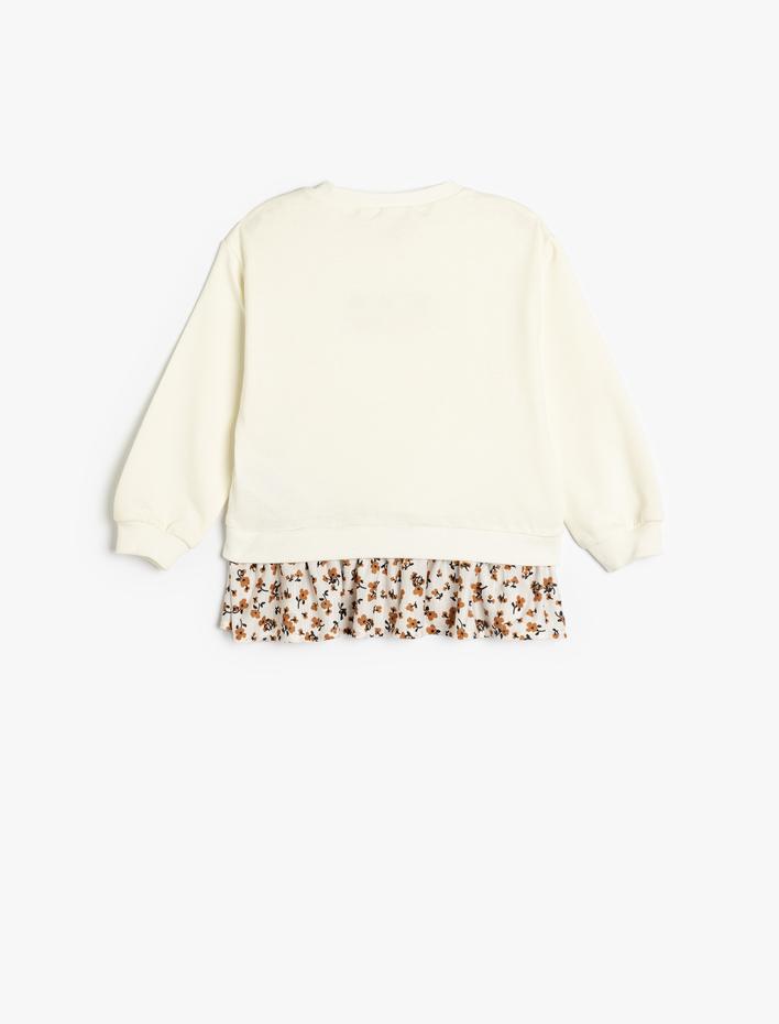 Kız Bebek Sweatshirt Çiçek Baskılı Uzun Kollu Bisiklet Yaka Pamuklu Şardonlu