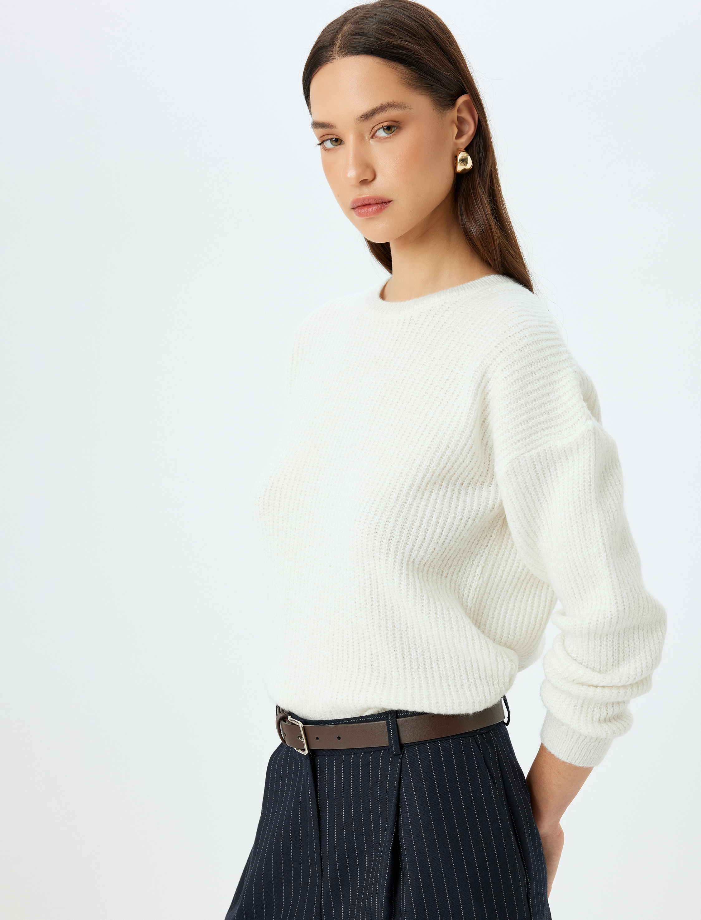   Uzun Kollu Bisiklet Yaka Basic Triko Kazak