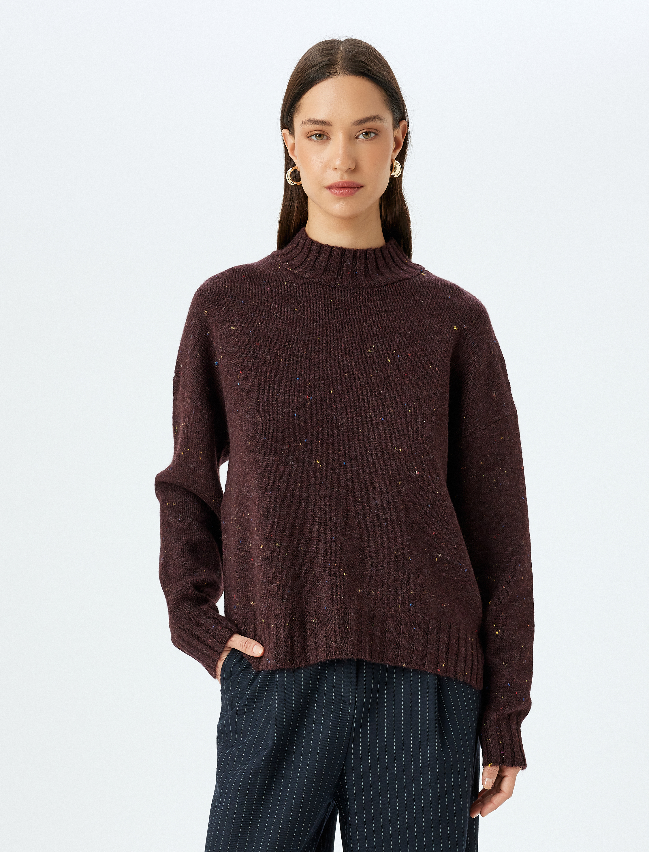   Uzun Kollu Dik Yaka Basic Triko Kazak