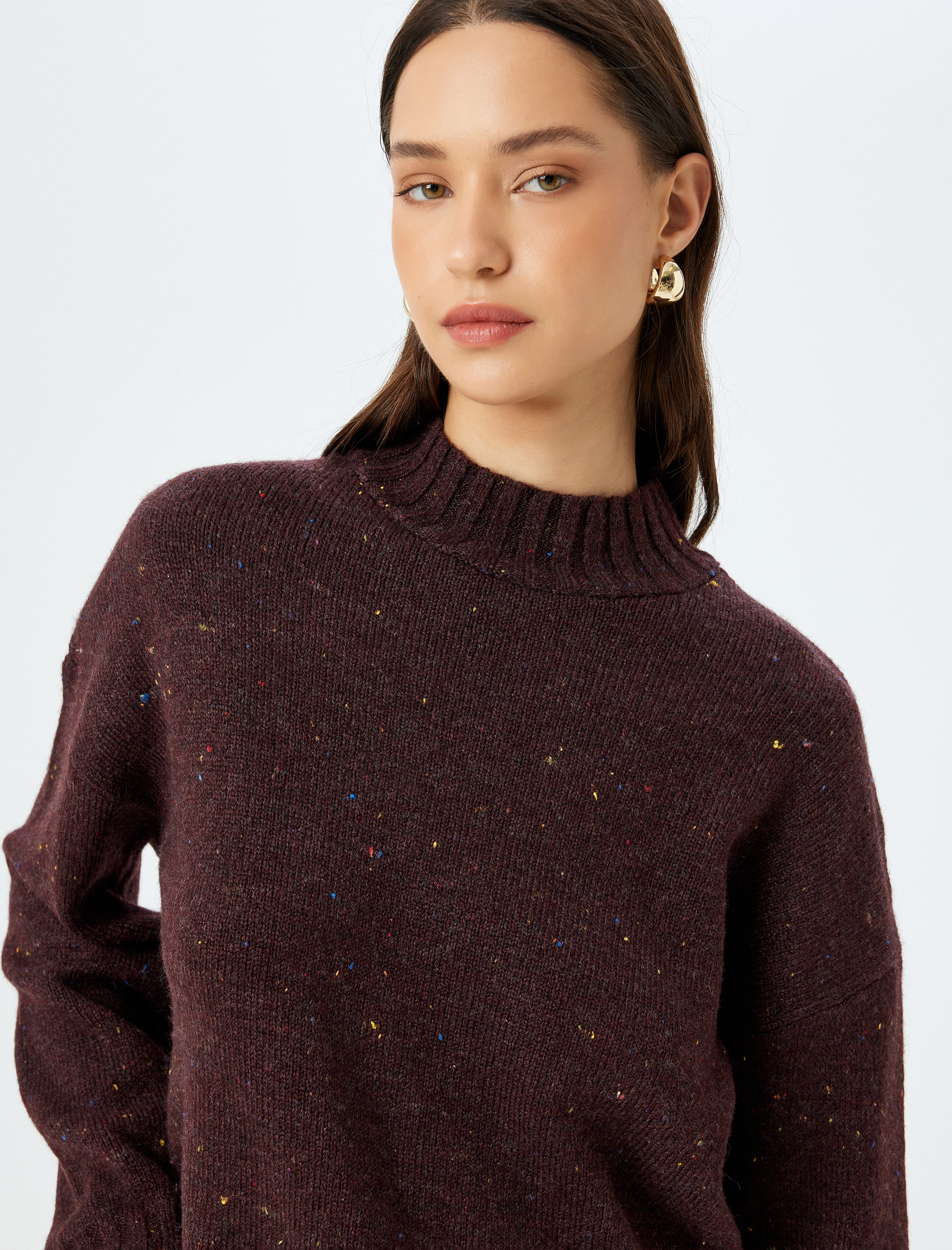   Uzun Kollu Dik Yaka Basic Triko Kazak