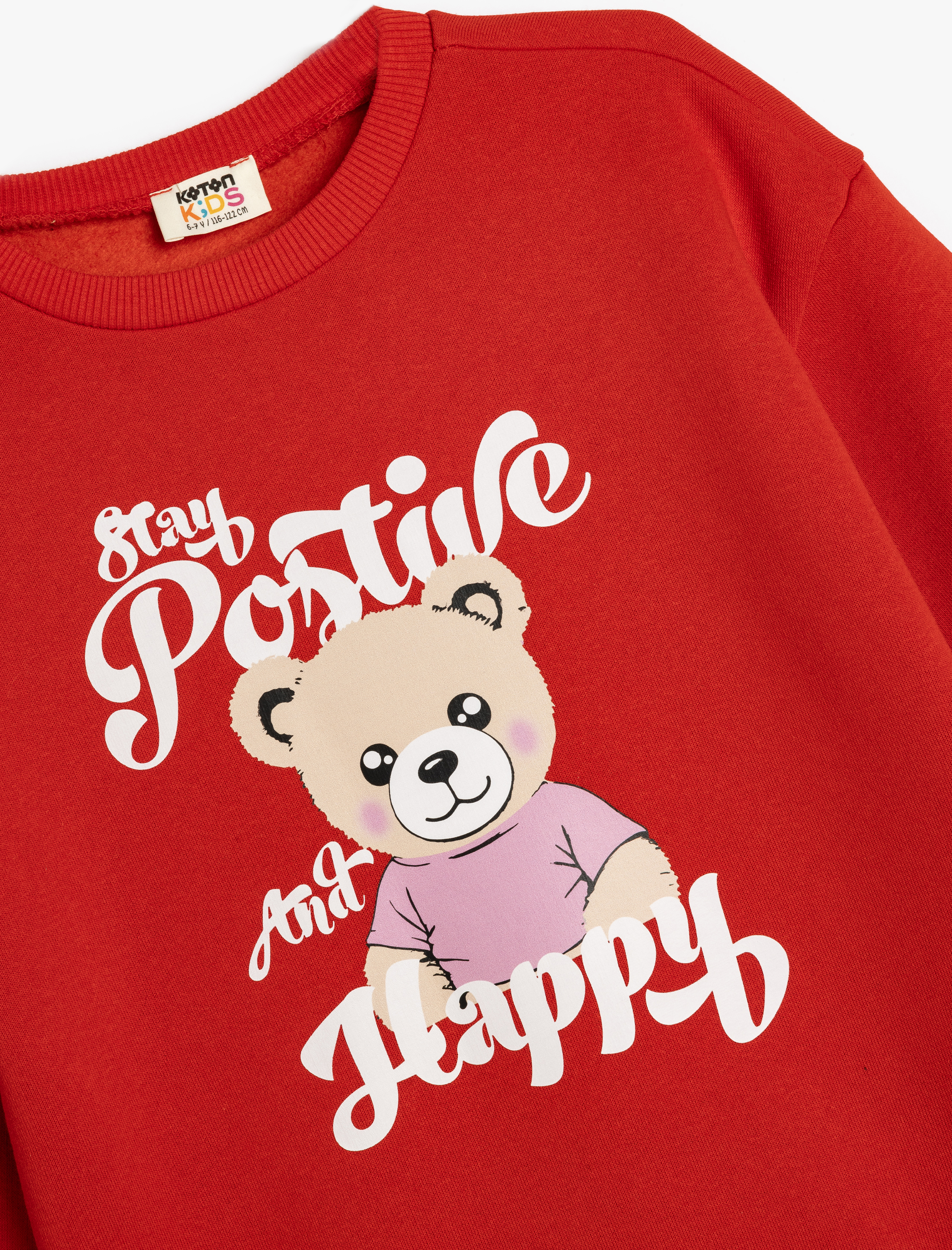  Kız Çocuk Sweatshirt Ayıcık Baskılı Uzun Kollu Bisiklet Yaka Şardonlu