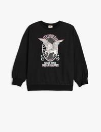 Sweatshirt Unicorn Baskılı Uzun Kollu Bisiklet Yaka Şardonlu